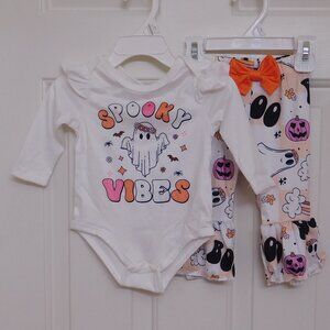 NWT 2pc Boutique Halloween Spooky Vibes Ghost Top & Pants Set sz 0-3 Months